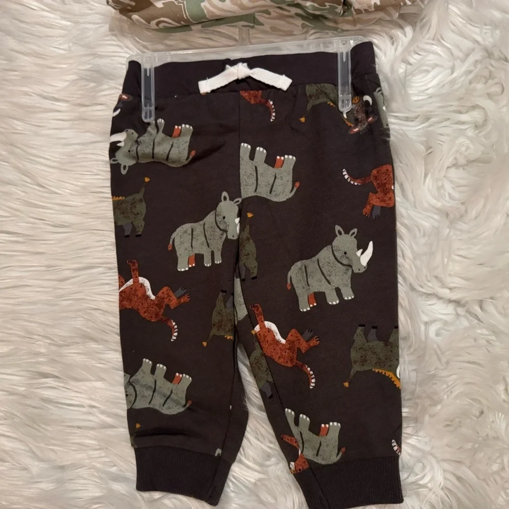 Carter’s 4pc Bodysuit Pants Set Baby Boy 9M Green Brown Safari‎ Animals NWT